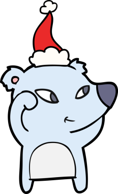 Bir insan tarafından çizilmiş Noel Baba şapkası takan bir ayının çizimi.