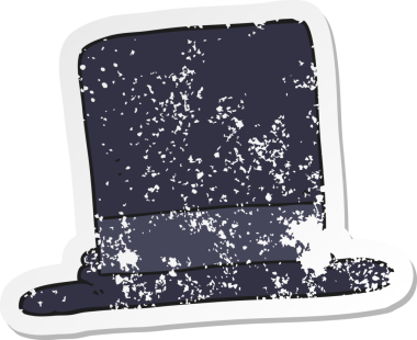 Bir insan tarafından çizilmiş çizgi film silindir şapkasının gerilimli çıkartması.