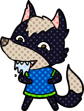 Bir insan tarafından çizilmiş aç kurt çizgi filmi.