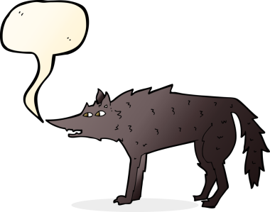 Bir insan tarafından çizilmiş konuşma balonlu bir kurt.