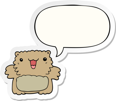 Bir insan tarafından çizilmiş baloncuk çıkartmalı çizgi film ayısı.