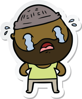 Bir insan tarafından çizilmiş ağlayan sakallı bir adamın çıkartması.