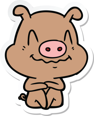 Bir insan tarafından çizilmiş sinirli çizgi film domuzu çıkartması.