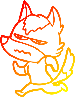 Bir insan tarafından çizilmiş kızgın bir kurdun sıcak çizgi çizimi.