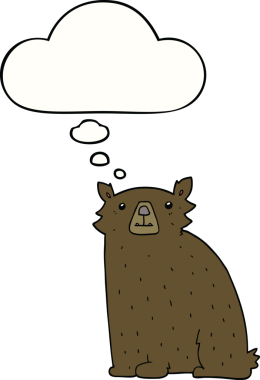 Bir insan tarafından çizilmiş düşünce baloncuklu çizgi film ayısı.