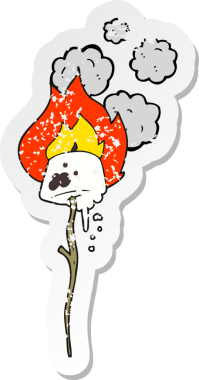 Bir insan tarafından çizilmiş kızarmış marshmallow 'un retro sıkıntılı çıkartması.