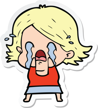 Bir insan tarafından çizilmiş, ağlayan bir karikatür kadının çıkartması.