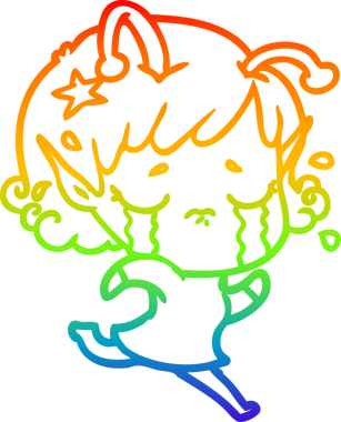 Gökkuşağı gradyan çizgisi, bir insan tarafından çizilmiş ağlayan uzaylı bir kızın çizimi.