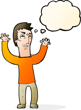 Bir insan tarafından çizilmiş düşünce baloncuğu olan kızgın bir adam.