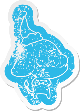 Bir insan tarafından çizilmiş Noel Baba şapkası takan güvenilmez bir filin garip karikatürü.