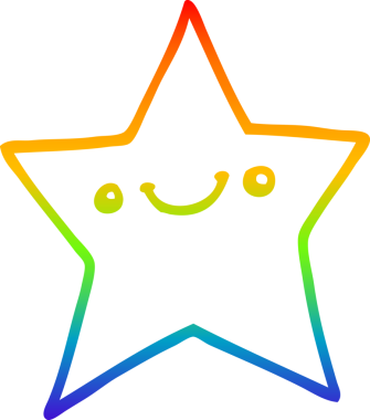 gökkuşağı gradyan çizimi bir insan tarafından çizilmiş mutlu bir çizgi film yıldızı