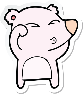 Çizgi film çıkartması. Yorgun ayı. Bir insan tarafından çizilmiş gözleri.