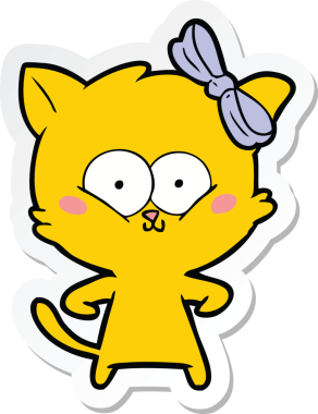 Bir insan tarafından çizilmiş çizgi film kedisinin çıkartması.