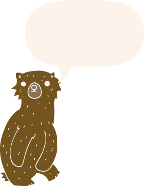 Bir insan tarafından çizilmiş eski tarz konuşma baloncuğu olan çizgi film ayısı.