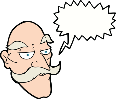 Bir insan tarafından çizilmiş bir konuşma baloncuğuyla yaşlı adamın yüzü.