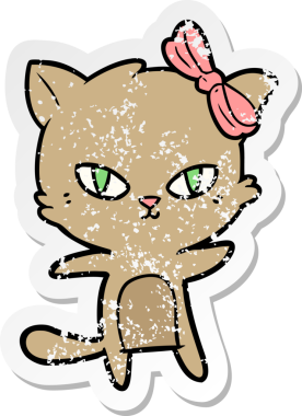 Bir insan tarafından çizilmiş şirin bir çizgi film kedisinin sıkıntılı çıkartması.