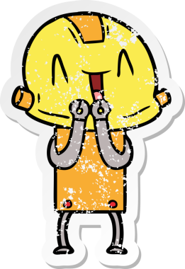 Bir insan tarafından çizilmiş karikatür robotunun sıkıntılı çıkartması.