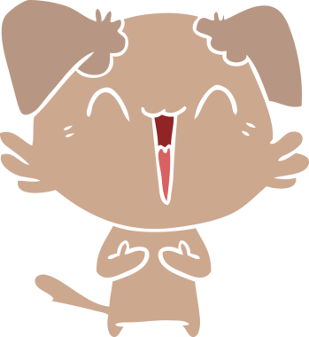 Bir insan tarafından çizilmiş mutlu, düz renkli çizgi film köpeği.