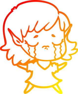 Bir insan tarafından çizilmiş, ağlayan bir elf kızı çizimi.