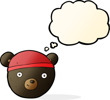 Bir insan tarafından çizilmiş düşünce baloncuklu kara ayı yüzü.