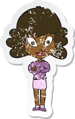 Çizgi filmdeki kederli, mutlu kadının kollarını bir insan tarafından katlanmış çıkartması.