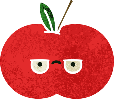 Bir insan tarafından çizilmiş kırmızı elmanın retro çizim tarzı karikatürü