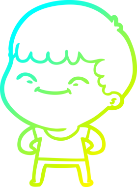 Bir çizgi film karakteri çizen soğuk çizgi bir insan tarafından çizilmiş mutlu çocuk.