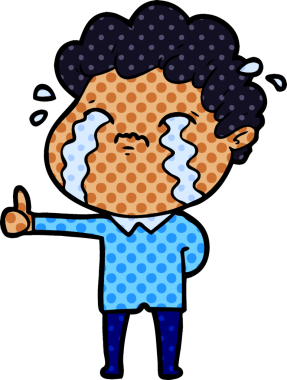 Bir insan tarafından çizilmiş ağlayan çizgi film adamı.