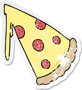 Bir insan tarafından çizilmiş garip bir pizza diliminin sıkıntılı çıkartması.