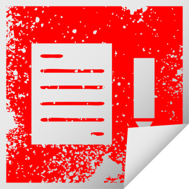 Bir insan tarafından çizilmiş kalem ve kağıdın kare soyma etiketi.