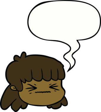 Bir insan tarafından çizilmiş konuşma baloncuğu olan bir kadın yüzü.