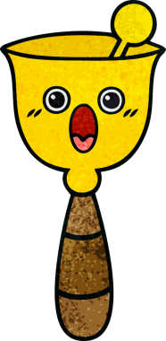 Bir insan tarafından çizilmiş okul çanının retro grunge desenli karikatürü.