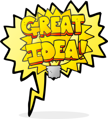 Serbest konuşma balonu karikatürü Harika fikir! Bir insan tarafından çizilmiş sembol