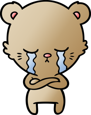 Bir insan tarafından çizilmiş kollarıyla ağlayan çizgi film ayısı.