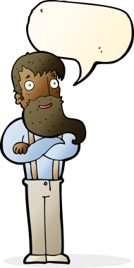 Bir insan tarafından çizilmiş konuşma balonu olan sakallı hippi adam.