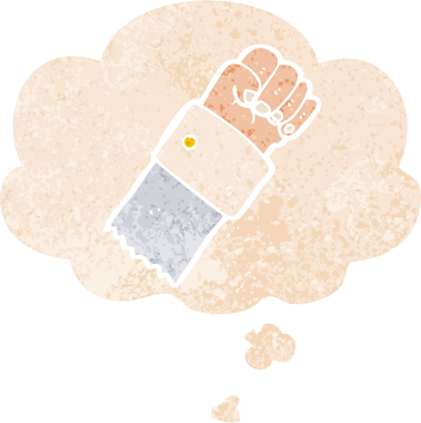 Düşünce baloncuğu ve grunge ile karikatür kaldırıldı bir insan tarafından çizilmiş rahatsız edilmiş eski moda stil