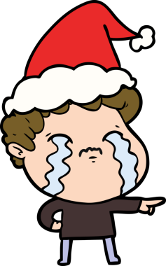 Bir insanın çizdiği Noel Baba şapkasıyla ağlayan bir adamın el çizimi.