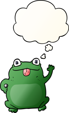 Bir insan tarafından çizilmiş, düşünce baloncuklu çizgi film kurbağası.