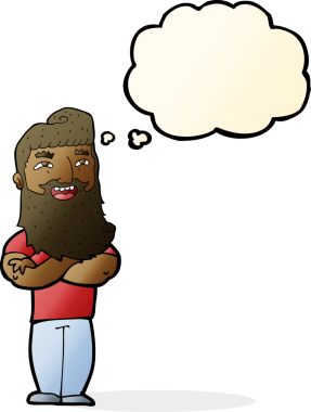 Bir insan tarafından çizilmiş düşünce baloncuğu olan gururlu bir adam.