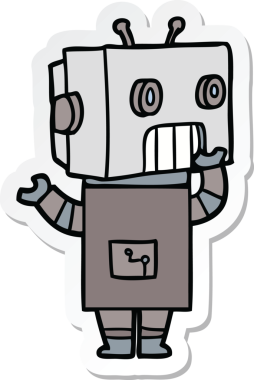 Bir insan tarafından çizilmiş robot karikatür çıkartması.