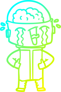 Bir insan tarafından çizilmiş ağlayan robot karikatür çizimi