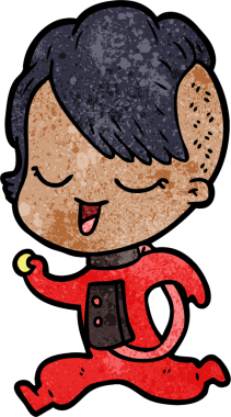 Bir insan tarafından çizilmiş mutlu çizgi film kızı.