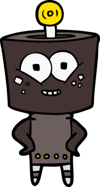 Bir insan tarafından çizilmiş mutlu çizgi film robotu