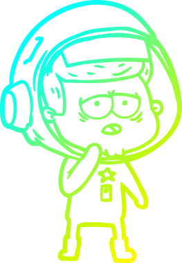 Bir insan tarafından çizilmiş soğuk gradyan çizgi çizimi yorgun astronot