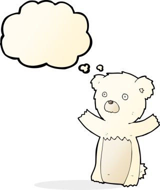 Bir insan tarafından çizilmiş düşünce baloncuklu kutup ayısı yavrusu.