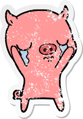 Bir insan tarafından çizilmiş ağlayan bir domuzun sıkıntılı çıkartması.