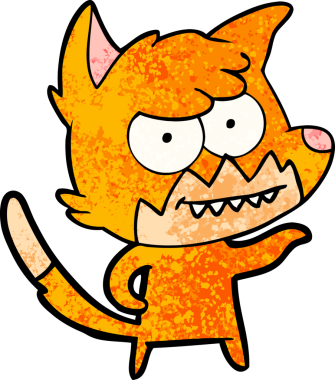 Bir insan tarafından çizilmiş sırıtan tilki çizgi filmi.