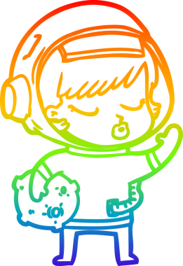 Gökkuşağı gradyan çizgi çizimi Bir insan tarafından çizilmiş güzel astronot kız