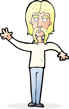 Bir insan tarafından çizilmiş bıyıklı bir çizgi film adamı.