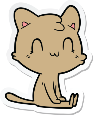 Bir insan tarafından çizilmiş mutlu bir kedinin çıkartması.